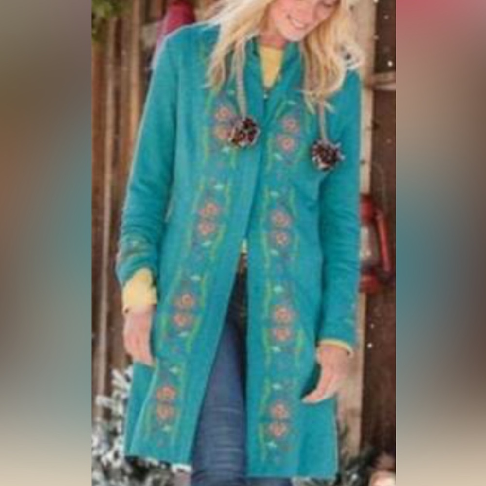 Sundance Catalog Gorgeous Embroidered Long French Terry Jacket Women's Large
